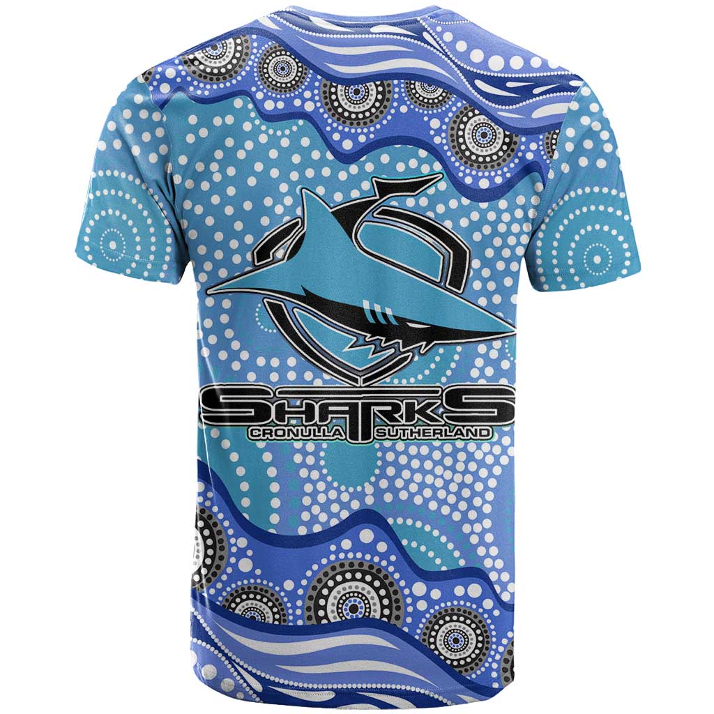 Cronulla Sutherland Sharks T Shirt Aboriginal Dot Pattern - Rugby Mascot Heritage Pride
