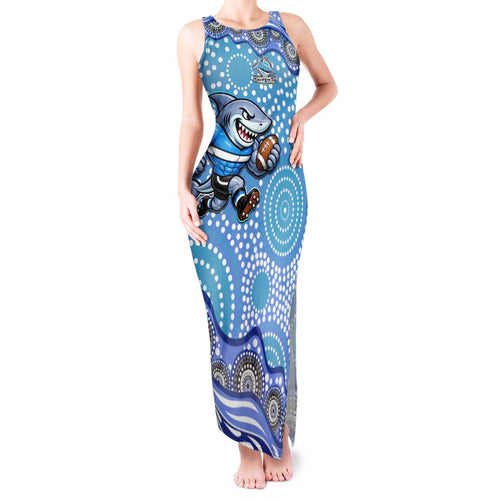 Cronulla Sutherland Sharks Tank Maxi Dress Aboriginal Dot Pattern - Rugby Mascot Heritage Pride