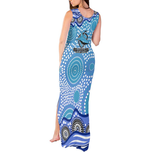 Cronulla Sutherland Sharks Tank Maxi Dress Aboriginal Dot Pattern - Rugby Mascot Heritage Pride