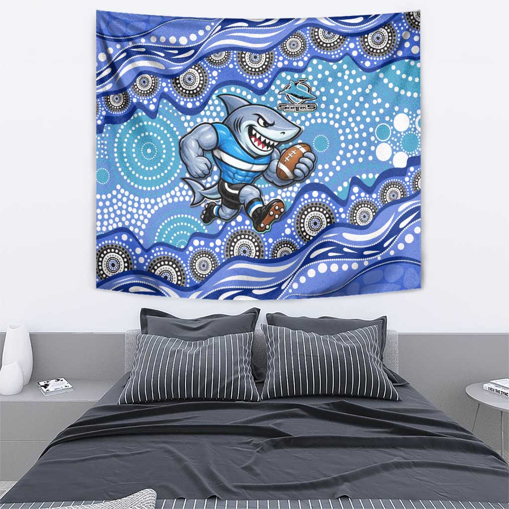 Cronulla Sutherland Sharks Tapestry Aboriginal Dot Pattern - Rugby Mascot Heritage Pride