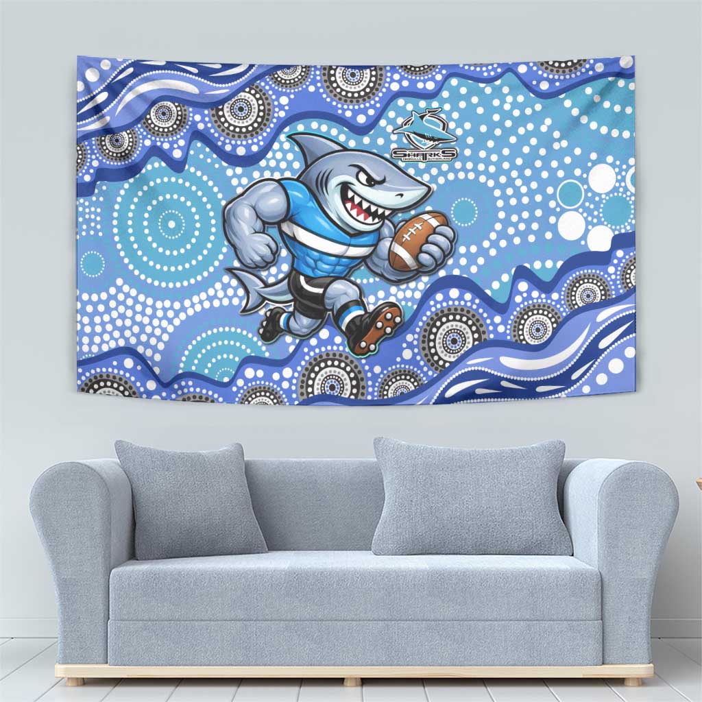 Cronulla Sutherland Sharks Tapestry Aboriginal Dot Pattern - Rugby Mascot Heritage Pride