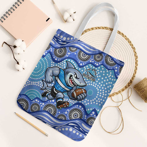 Cronulla Sutherland Sharks Tote Bag Aboriginal Dot Pattern - Rugby Mascot Heritage Pride