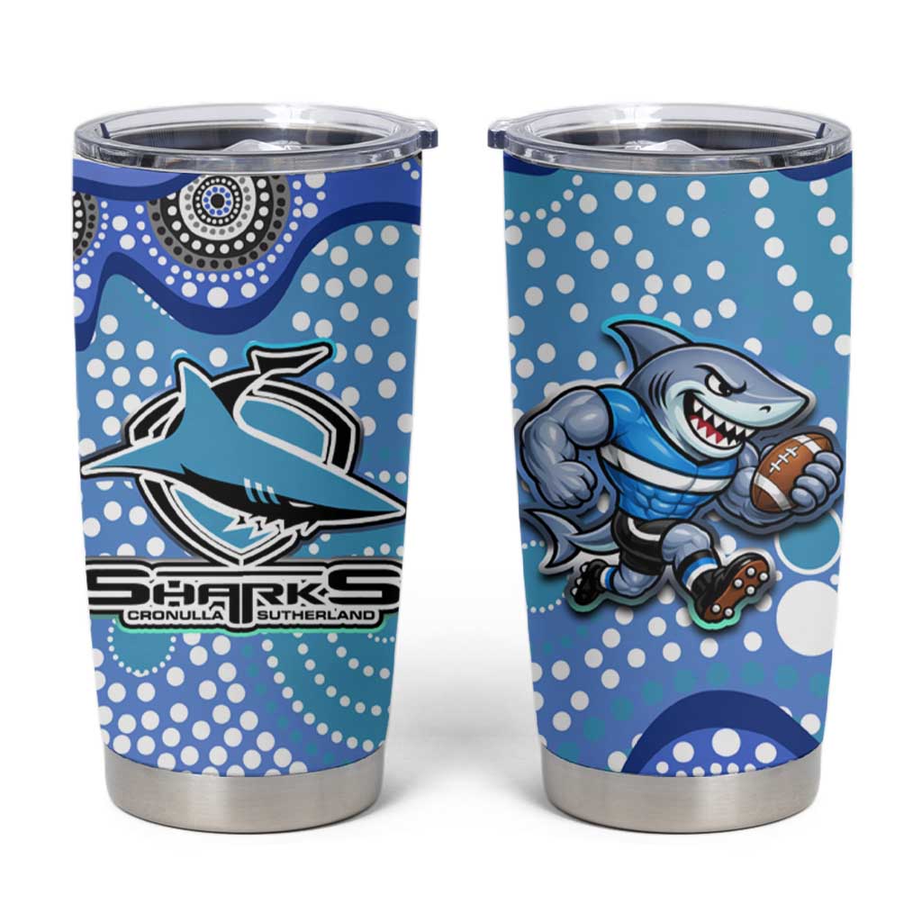 Cronulla Sutherland Sharks Tumbler Cup Aboriginal Dot Pattern - Rugby Mascot Heritage Pride