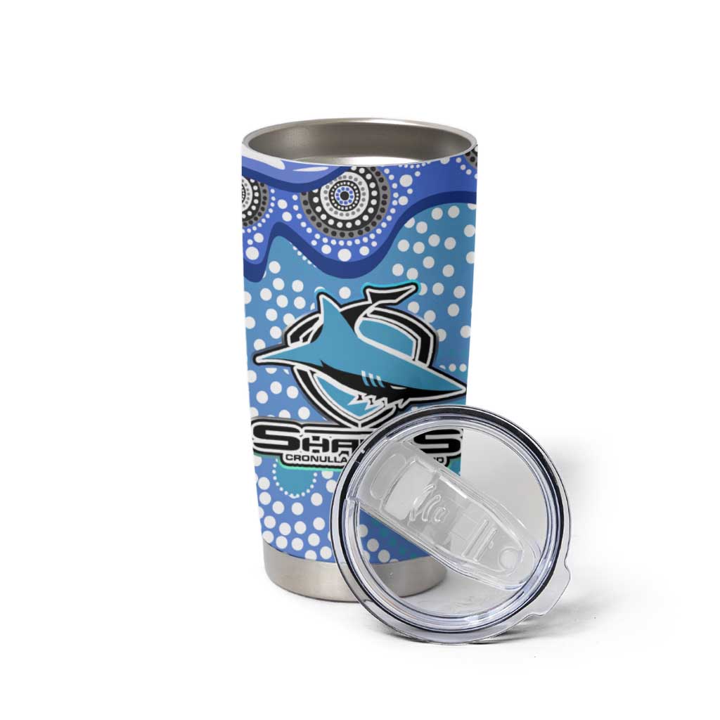 Cronulla Sutherland Sharks Tumbler Cup Aboriginal Dot Pattern - Rugby Mascot Heritage Pride
