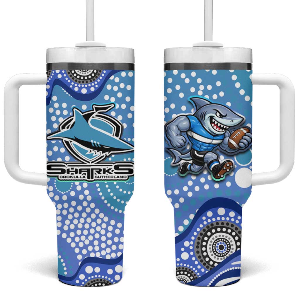 Cronulla Sutherland Sharks Tumbler With Handle Aboriginal Dot Pattern - Rugby Mascot Heritage Pride