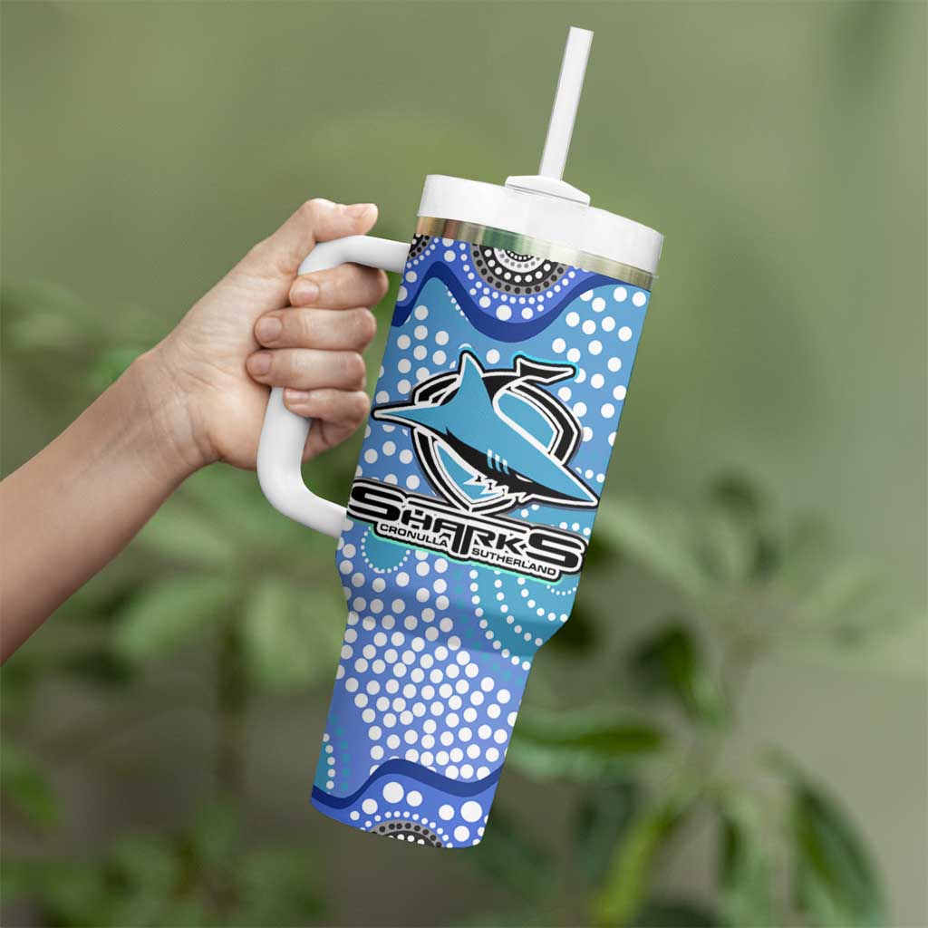 Cronulla Sutherland Sharks Tumbler With Handle Aboriginal Dot Pattern - Rugby Mascot Heritage Pride