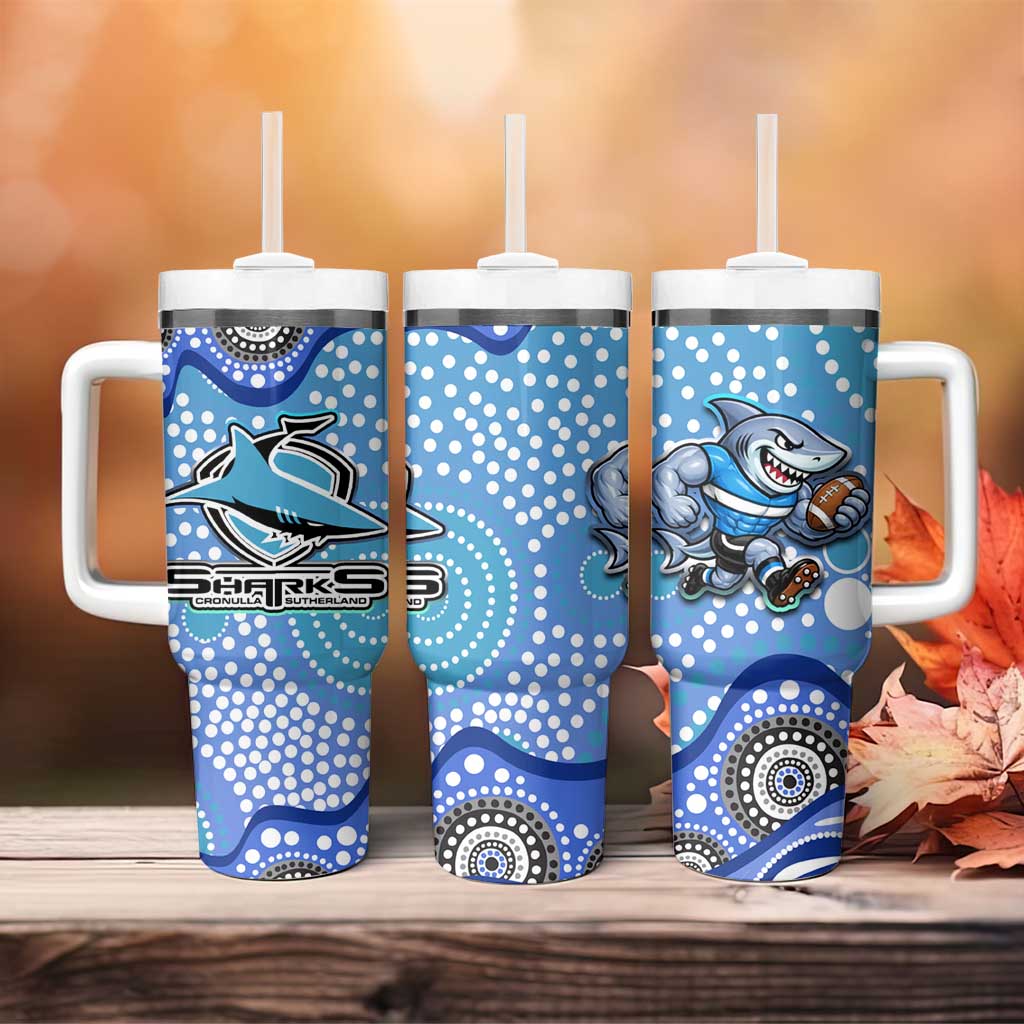 Cronulla Sutherland Sharks Tumbler With Handle Aboriginal Dot Pattern - Rugby Mascot Heritage Pride