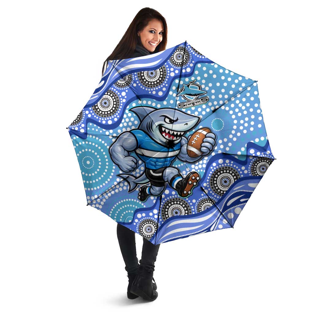 Cronulla Sutherland Sharks Umbrella Aboriginal Dot Pattern - Rugby Mascot Heritage Pride