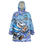 Cronulla Sutherland Sharks Wearable Blanket Hoodie Aboriginal Dot Pattern - Rugby Mascot Heritage Pride