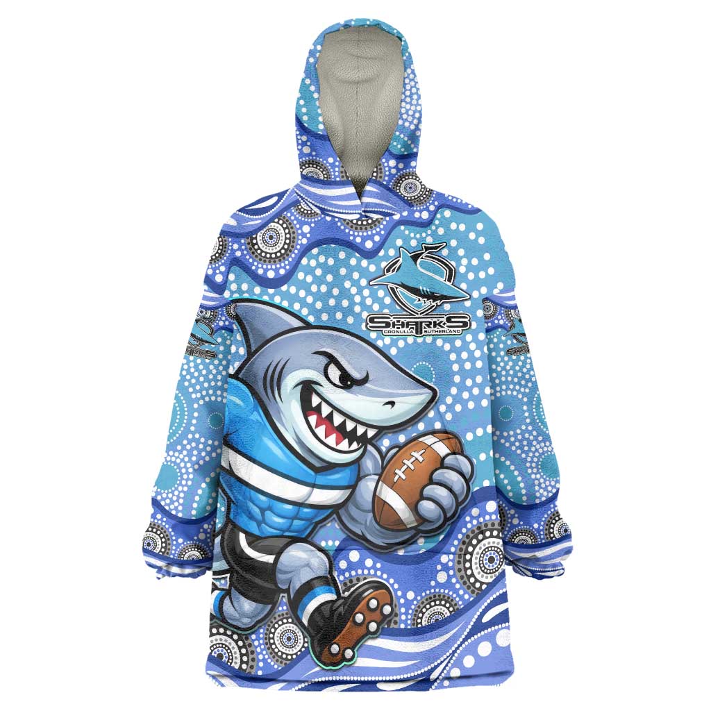 Cronulla Sutherland Sharks Wearable Blanket Hoodie Aboriginal Dot Pattern - Rugby Mascot Heritage Pride