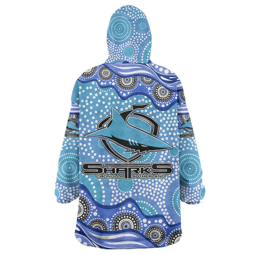 Cronulla Sutherland Sharks Wearable Blanket Hoodie Aboriginal Dot Pattern - Rugby Mascot Heritage Pride