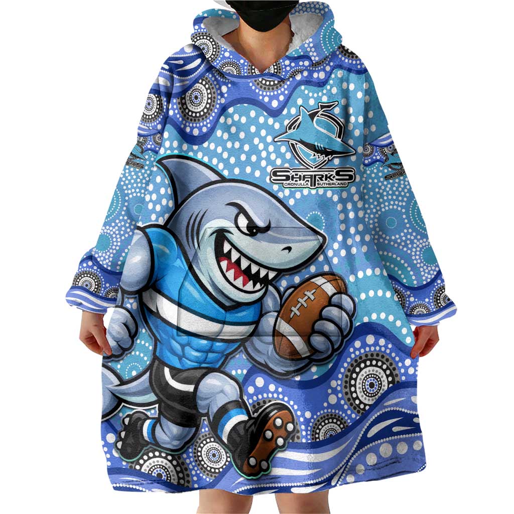 Cronulla Sutherland Sharks Wearable Blanket Hoodie Aboriginal Dot Pattern - Rugby Mascot Heritage Pride
