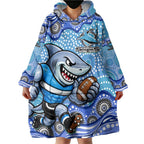 Cronulla Sutherland Sharks Wearable Blanket Hoodie Aboriginal Dot Pattern - Rugby Mascot Heritage Pride