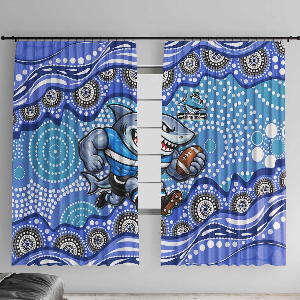 Cronulla Sutherland Sharks Window Curtain Aboriginal Dot Pattern - Rugby Mascot Heritage Pride