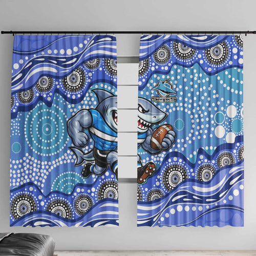 Cronulla Sutherland Sharks Window Curtain Aboriginal Dot Pattern - Rugby Mascot Heritage Pride