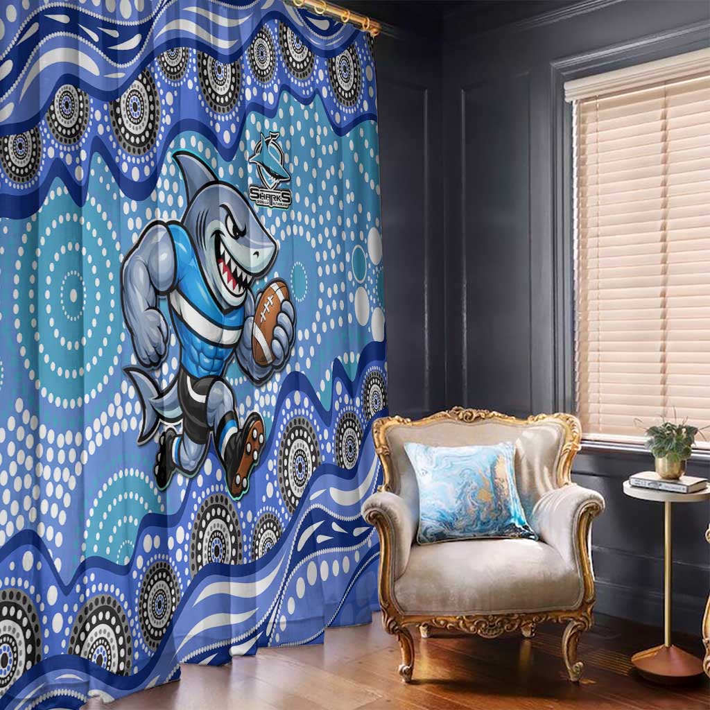 Cronulla Sutherland Sharks Window Curtain Aboriginal Dot Pattern - Rugby Mascot Heritage Pride