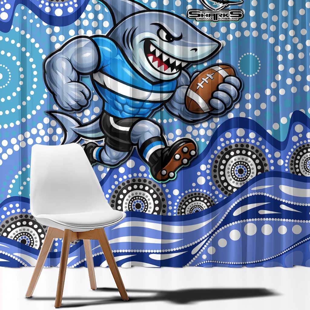 Cronulla Sutherland Sharks Window Curtain Aboriginal Dot Pattern - Rugby Mascot Heritage Pride