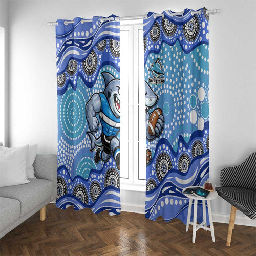 Cronulla Sutherland Sharks Window Curtain Aboriginal Dot Pattern - Rugby Mascot Heritage Pride