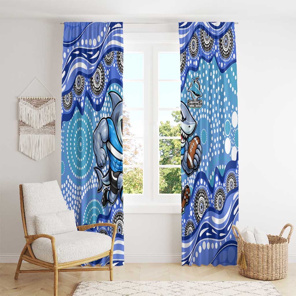 Cronulla Sutherland Sharks Window Curtain Aboriginal Dot Pattern - Rugby Mascot Heritage Pride