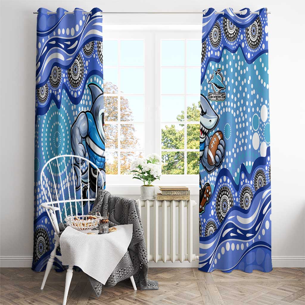 Cronulla Sutherland Sharks Window Curtain Aboriginal Dot Pattern - Rugby Mascot Heritage Pride