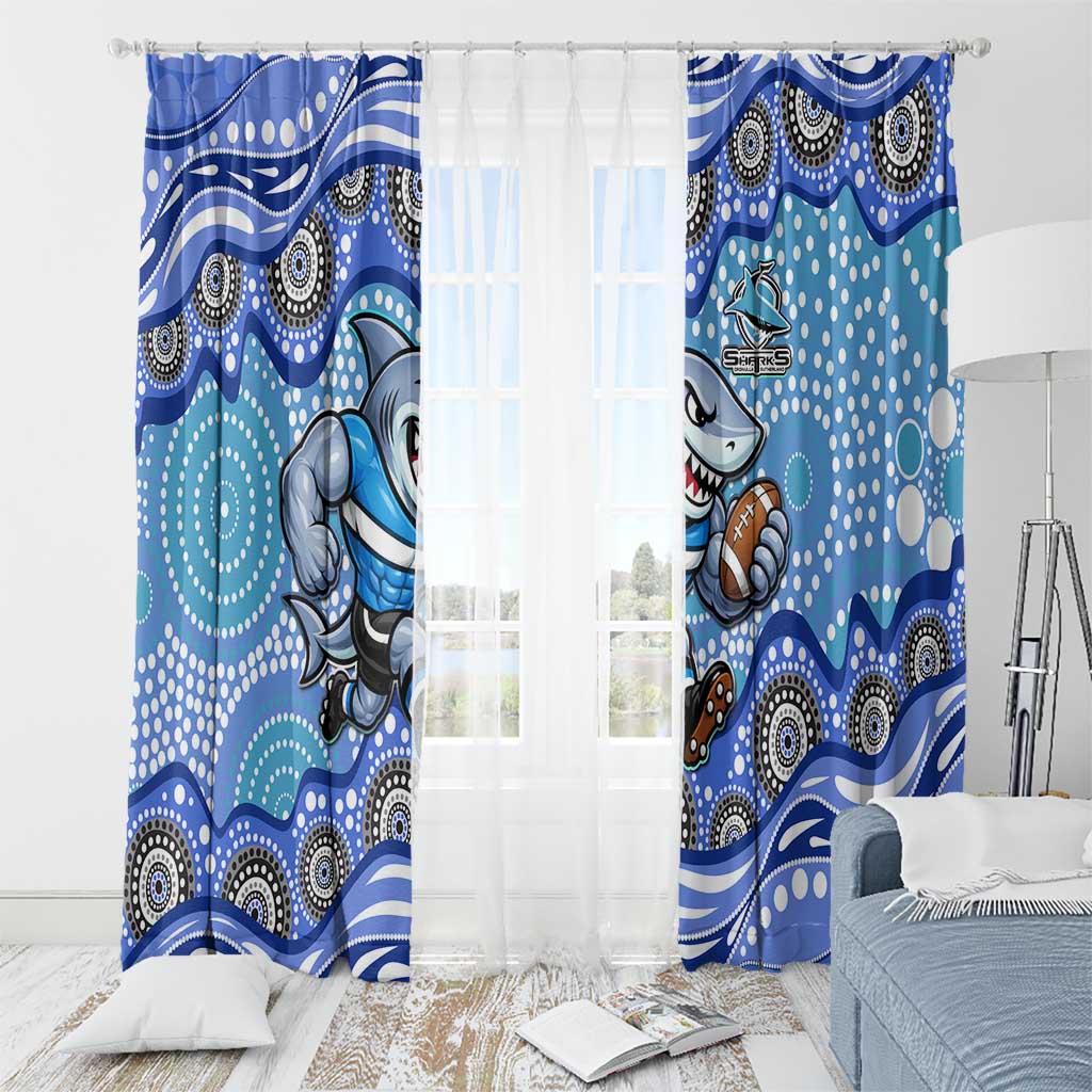 Cronulla Sutherland Sharks Window Curtain Aboriginal Dot Pattern - Rugby Mascot Heritage Pride