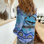 Cronulla Sutherland Sharks Women Casual Shirt Aboriginal Dot Pattern - Rugby Mascot Heritage Pride