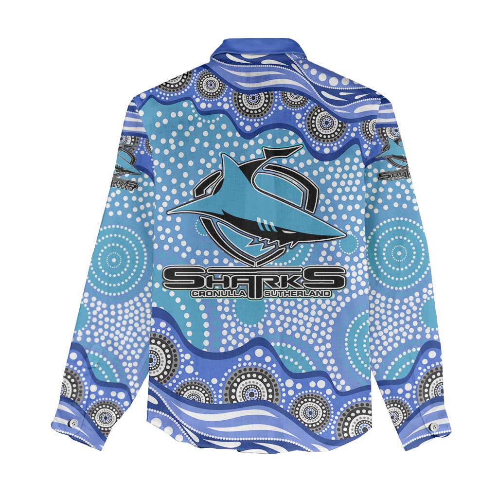 Cronulla Sutherland Sharks Women Casual Shirt Aboriginal Dot Pattern - Rugby Mascot Heritage Pride