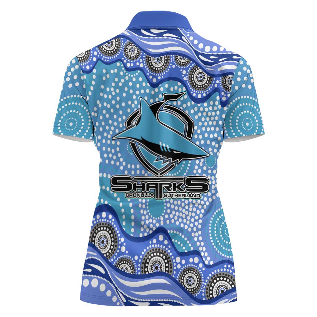 Cronulla Sutherland Sharks Women Polo Shirt Aboriginal Dot Pattern - Rugby Mascot Heritage Pride