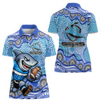 Cronulla Sutherland Sharks Women Polo Shirt Aboriginal Dot Pattern - Rugby Mascot Heritage Pride