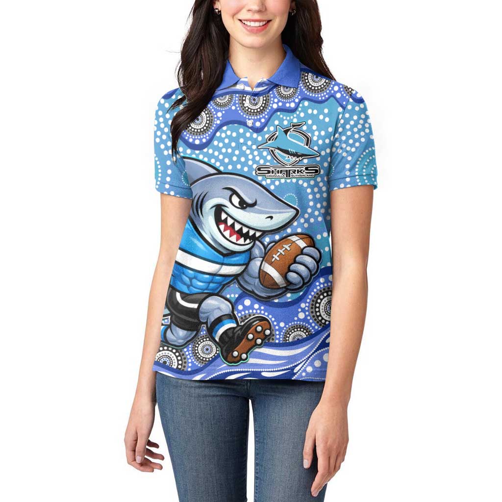 Cronulla Sutherland Sharks Women Polo Shirt Aboriginal Dot Pattern - Rugby Mascot Heritage Pride