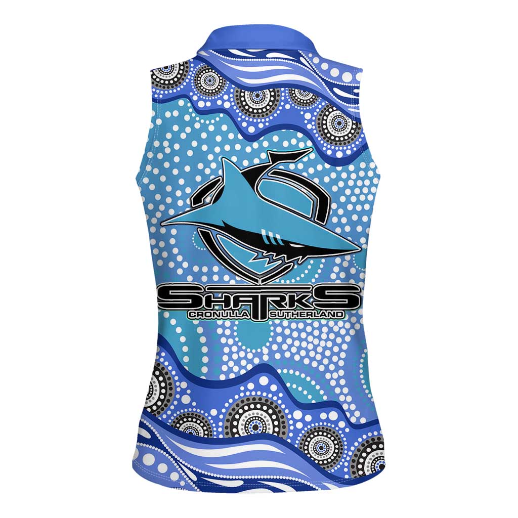 Cronulla Sutherland Sharks Women Sleeveless Polo Shirt Aboriginal Dot Pattern - Rugby Mascot Heritage Pride
