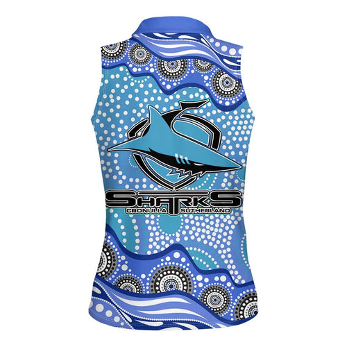 Cronulla Sutherland Sharks Women Sleeveless Polo Shirt Aboriginal Dot Pattern - Rugby Mascot Heritage Pride