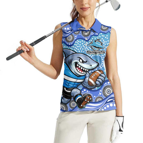 Cronulla Sutherland Sharks Women Sleeveless Polo Shirt Aboriginal Dot Pattern - Rugby Mascot Heritage Pride