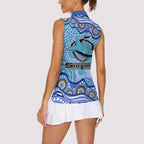 Cronulla Sutherland Sharks Women Sleeveless Polo Shirt Aboriginal Dot Pattern - Rugby Mascot Heritage Pride