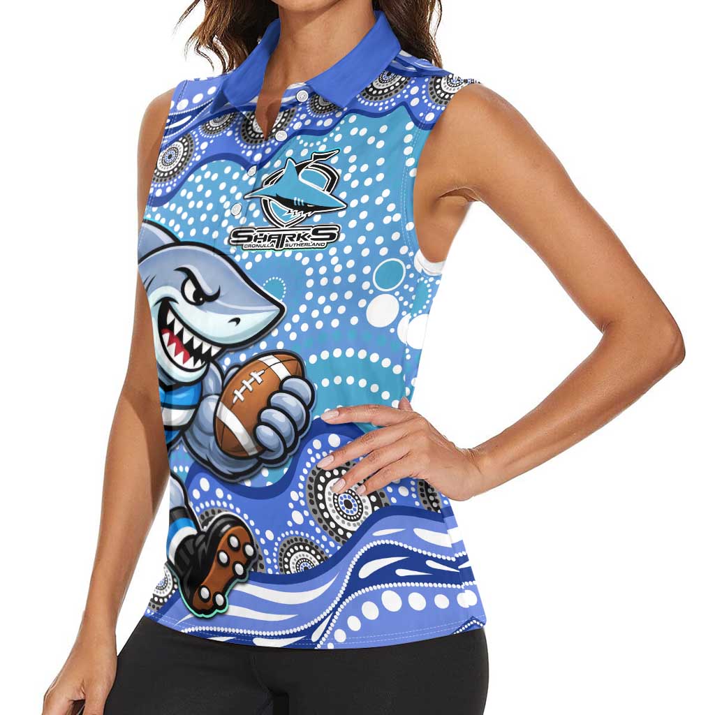Cronulla Sutherland Sharks Women Sleeveless Polo Shirt Aboriginal Dot Pattern - Rugby Mascot Heritage Pride