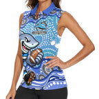 Cronulla Sutherland Sharks Women Sleeveless Polo Shirt Aboriginal Dot Pattern - Rugby Mascot Heritage Pride