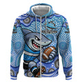 Cronulla Sutherland Sharks Zip Hoodie Aboriginal Dot Pattern - Rugby Mascot Heritage Pride