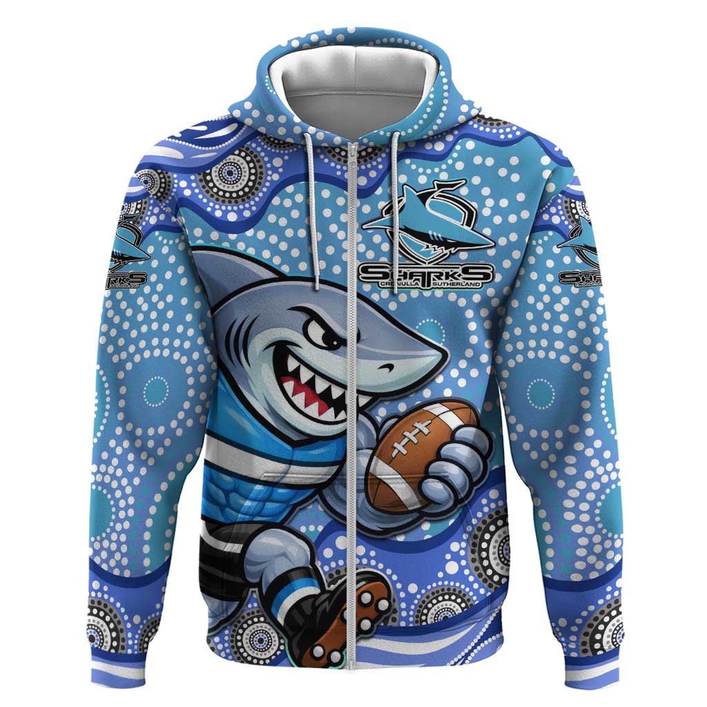 Cronulla Sutherland Sharks Zip Hoodie Aboriginal Dot Pattern - Rugby Mascot Heritage Pride