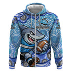 Cronulla Sutherland Sharks Zip Hoodie Aboriginal Dot Pattern - Rugby Mascot Heritage Pride
