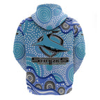 Cronulla Sutherland Sharks Zip Hoodie Aboriginal Dot Pattern - Rugby Mascot Heritage Pride