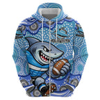 Cronulla Sutherland Sharks Zip Hoodie Aboriginal Dot Pattern - Rugby Mascot Heritage Pride