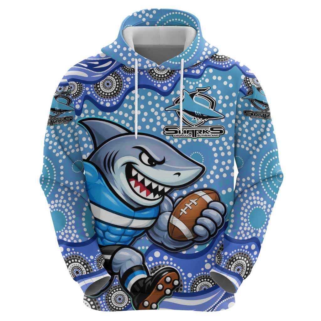 Cronulla Sutherland Sharks Zip Hoodie Aboriginal Dot Pattern - Rugby Mascot Heritage Pride
