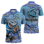 Cronulla Sutherland Sharks Zipper Polo Shirt Aboriginal Dot Pattern - Rugby Mascot Heritage Pride