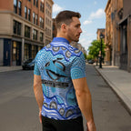 Cronulla Sutherland Sharks Zipper Polo Shirt Aboriginal Dot Pattern - Rugby Mascot Heritage Pride