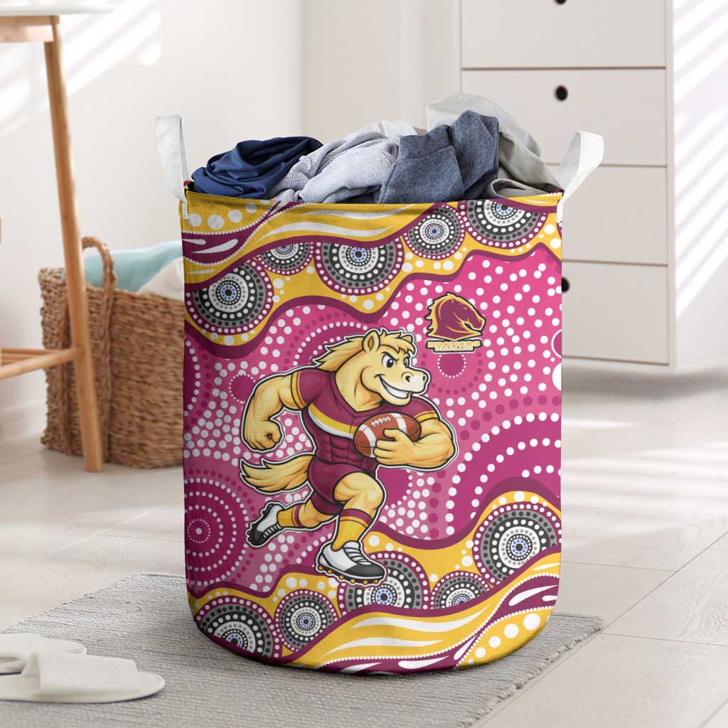 Brisbane Broncos Laundry Basket Aboriginal Dot Pattern - Rugby Mascot Heritage Pride