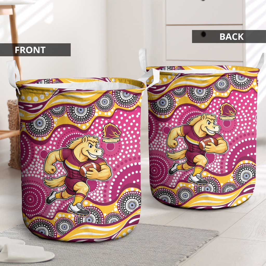 Brisbane Broncos Laundry Basket Aboriginal Dot Pattern - Rugby Mascot Heritage Pride