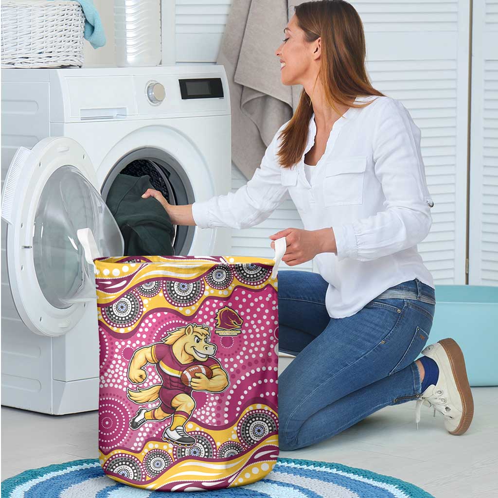 Brisbane Broncos Laundry Basket Aboriginal Dot Pattern - Rugby Mascot Heritage Pride