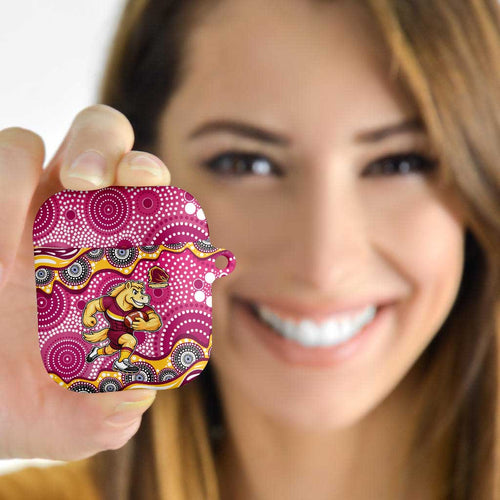 Brisbane Broncos AirPods Case Aboriginal Dot Pattern - Rugby Mascot Heritage Pride