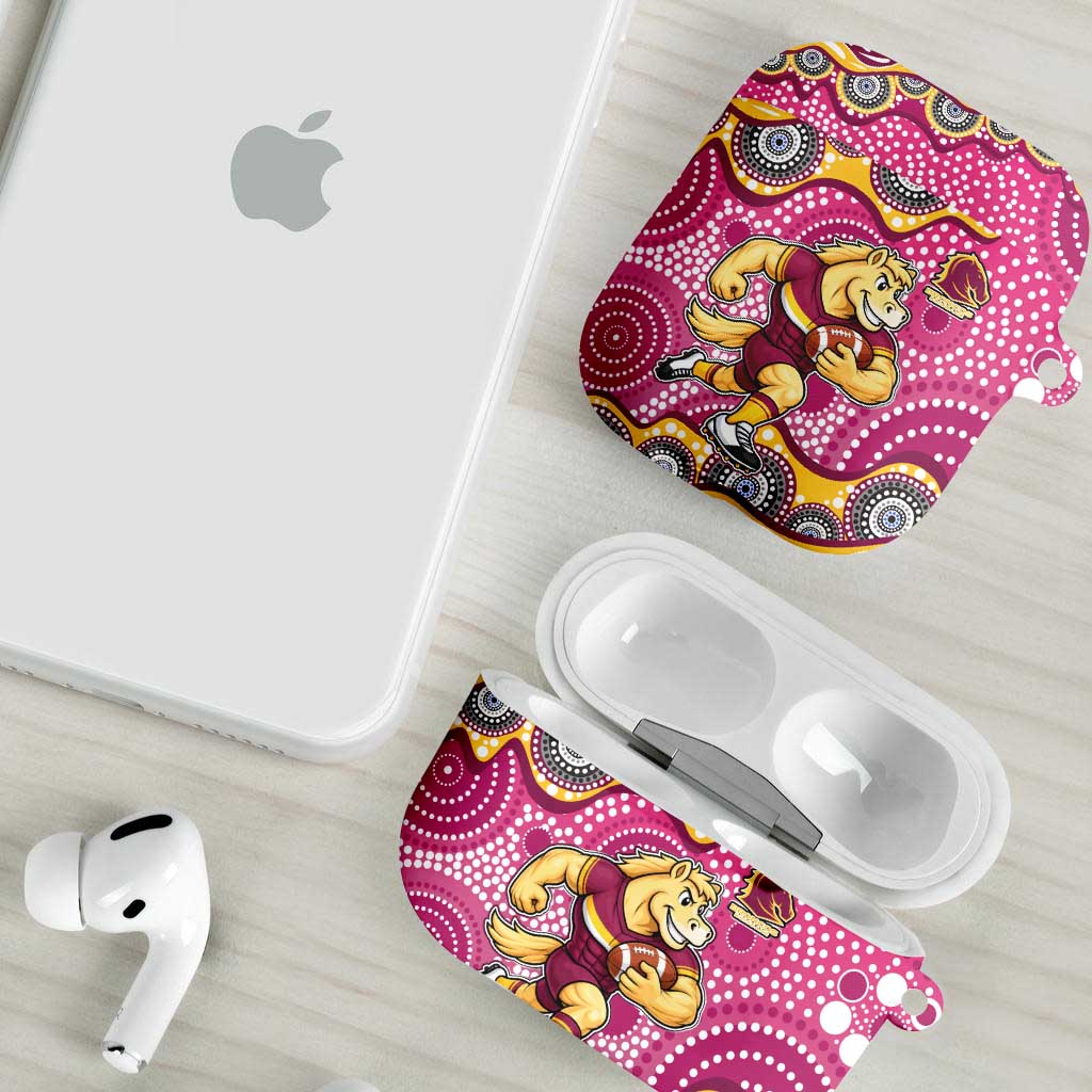 Brisbane Broncos AirPods Case Aboriginal Dot Pattern - Rugby Mascot Heritage Pride
