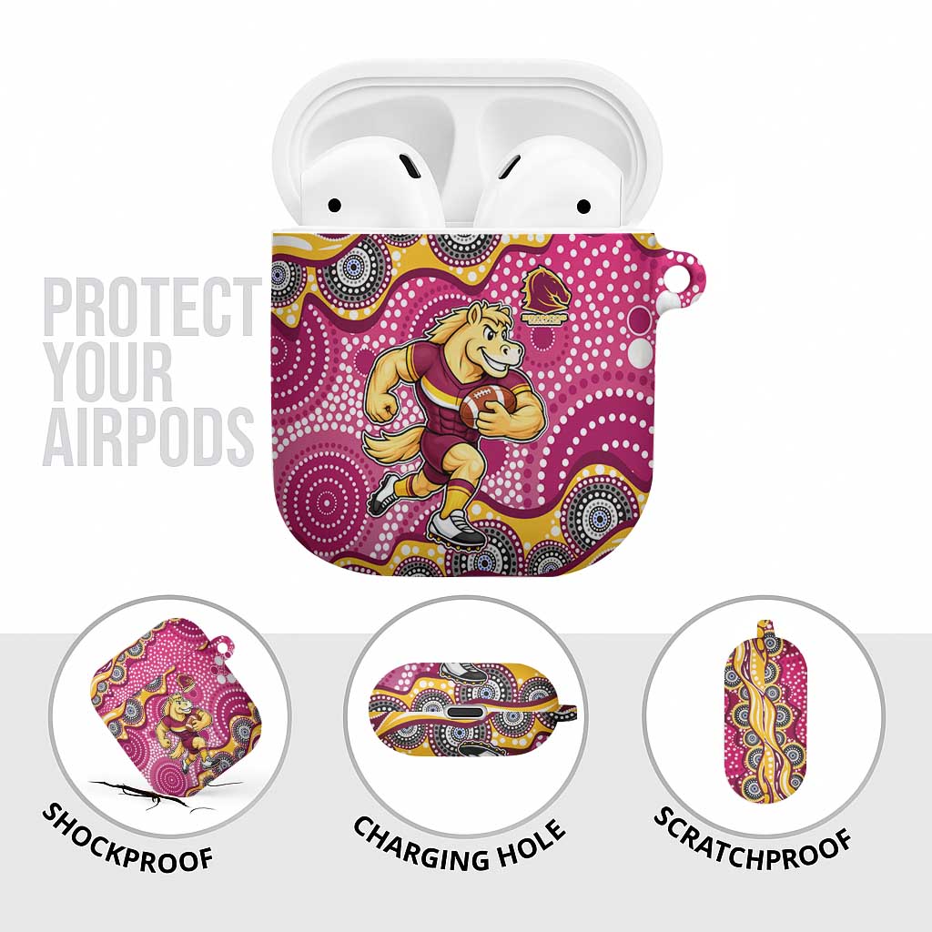 Brisbane Broncos AirPods Case Aboriginal Dot Pattern - Rugby Mascot Heritage Pride